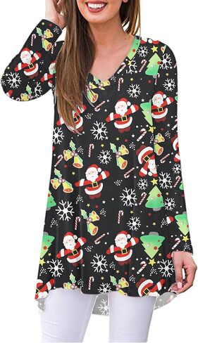 WNEEDU Women's Fall Long Sleeve Tunic Tops for Leggings V-Neck Casual T-Shirt in Saudi Arabia