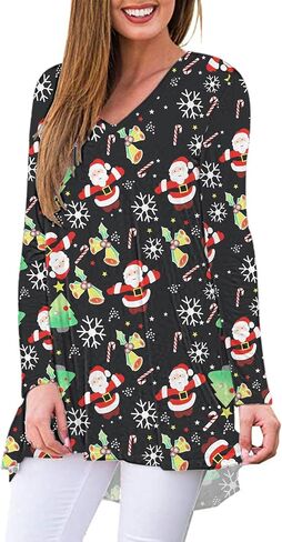 WNEEDU Women's Fall Long Sleeve Tunic Tops for Leggings V-Neck Casual T-Shirt in Saudi Arabia