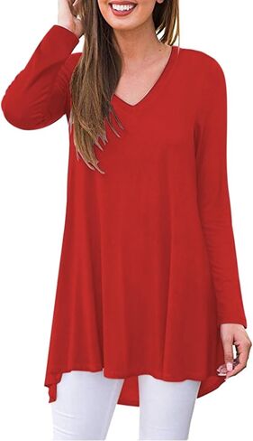 WNEEDU Women's Fall Long Sleeve Tunic Tops for Leggings V-Neck Casual T-Shirt in Saudi Arabia