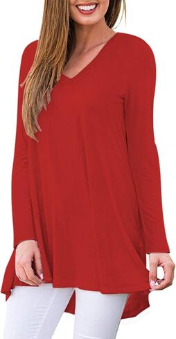 WNEEDU Women's Fall Long Sleeve Tunic Tops for Leggings V-Neck Casual T-Shirt in Saudi Arabia