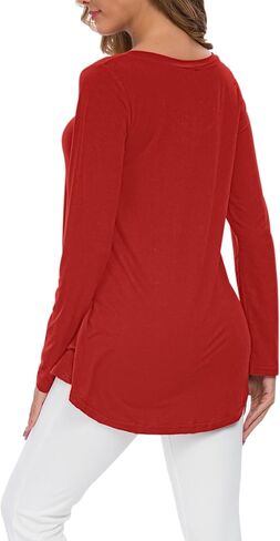 WNEEDU Women's Fall Long Sleeve Tunic Tops for Leggings V-Neck Casual T-Shirt in Saudi Arabia
