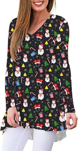 WNEEDU Women's Fall Long Sleeve Tunic Tops for Leggings V-Neck Casual T-Shirt in Saudi Arabia