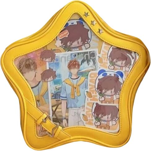 Star Shape Ita Bag Stars Pins Backpack Pins Display Crossbody Bag PU Leather Backpack Y2k Aesthetic Cute Handbag (Yellow) in Saudi Arabia