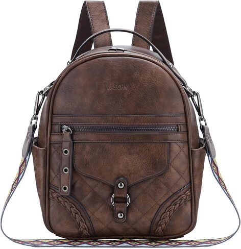 VASCHY Small Backpack Purse for Women, Cute Vegen Leather Mini Backpack for Lady with Guitar Shoulder Bag Handbag Strap Coffee in Kuwait