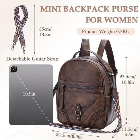 VASCHY Small Backpack Purse for Women, Cute Vegen Leather Mini Backpack for Lady with Guitar Shoulder Bag Handbag Strap Coffee in Kuwait