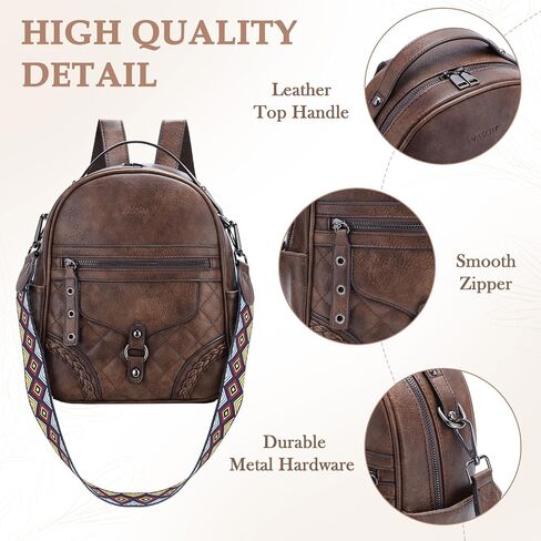 VASCHY Small Backpack Purse for Women, Cute Vegen Leather Mini Backpack for Lady with Guitar Shoulder Bag Handbag Strap Coffee in Kuwait