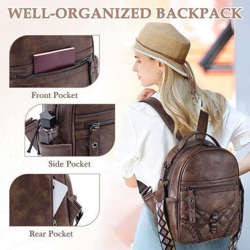 VASCHY Small Backpack Purse for Women, Cute Vegen Leather Mini Backpack for Lady with Guitar Shoulder Bag Handbag Strap Coffee in Kuwait