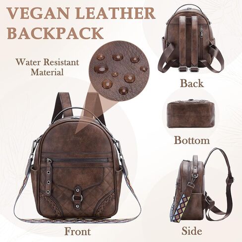 VASCHY Small Backpack Purse for Women, Cute Vegen Leather Mini Backpack for Lady with Guitar Shoulder Bag Handbag Strap Coffee in Kuwait