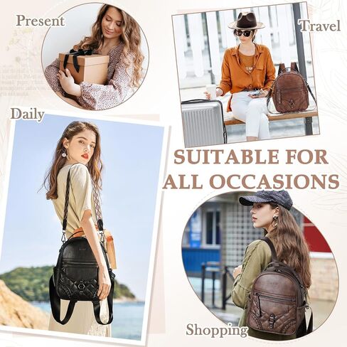 VASCHY Small Backpack Purse for Women, Cute Vegen Leather Mini Backpack for Lady with Guitar Shoulder Bag Handbag Strap Coffee in Kuwait