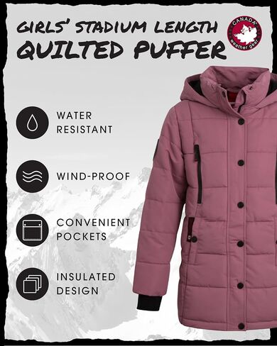 معطف الشتاء للفتيات من CANADA WEATHER GEAR - سترة منتفخة مبطنة بطول الملعب (4-16) in Saudi Arabia