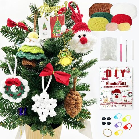 jejucy Crochet Kit for Beginners, Christmas Crochet Kit for Adults Kids, 5 Pack Crochet Knitting Starter Kits Christmas Ornaments Crochet Kit with Step-by-Step Video Tutorials & Instruction in Saudi Arabia