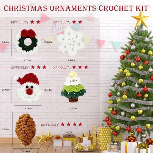 jejucy Crochet Kit for Beginners, Christmas Crochet Kit for Adults Kids, 5 Pack Crochet Knitting Starter Kits Christmas Ornaments Crochet Kit with Step-by-Step Video Tutorials & Instruction in Saudi Arabia