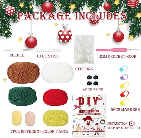 jejucy Crochet Kit for Beginners, Christmas Crochet Kit for Adults Kids, 5 Pack Crochet Knitting Starter Kits Christmas Ornaments Crochet Kit with Step-by-Step Video Tutorials & Instruction in Saudi Arabia