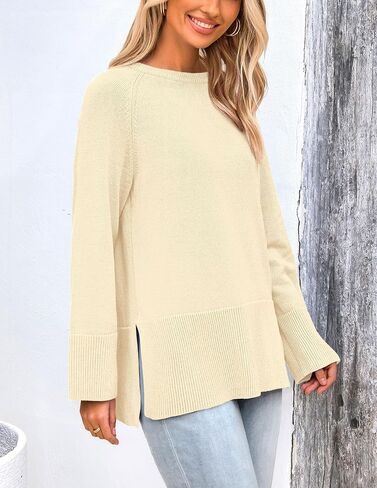 PRETTYGARDEN Women's Fall Knit Sweaters Long Sleeve Pullover Crewneck Split Hem Loose Oversized Tunic Sweater Top in Saudi Arabia