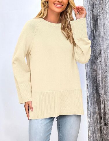 PRETTYGARDEN Women's Fall Knit Sweaters Long Sleeve Pullover Crewneck Split Hem Loose Oversized Tunic Sweater Top in Saudi Arabia