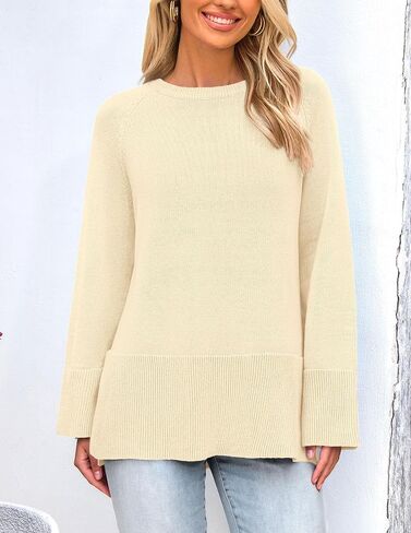 PRETTYGARDEN Women's Fall Knit Sweaters Long Sleeve Pullover Crewneck Split Hem Loose Oversized Tunic Sweater Top in Saudi Arabia