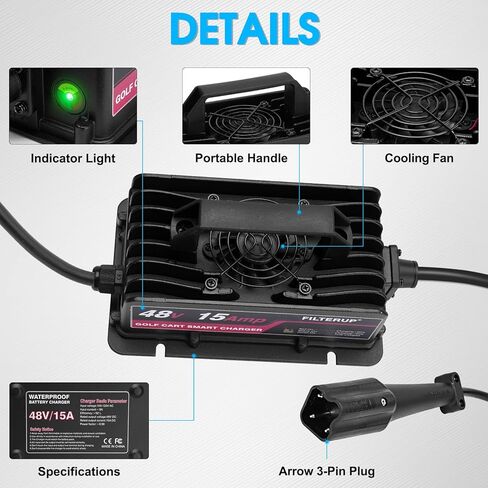 شاحن بطارية عربة الجولف 48 فولت 15 أمبير، قابس نمط 3 دبابيس متوافق مع موديلات Yamaha G29، Drive & Drive 2 (حمض الرصاص) in Kuwait