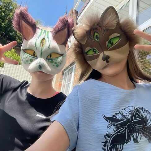 مجموعة أقنعة تيريان 21 قطعة من بابوري مع فراء شبكي للعين، أقنعة قطط ثيريان ذاتية الصنع للطلاء، زي قناع الثعلب الفارغ لقناع الوجه للهالوين والحفلات التنكرية in Kuwait