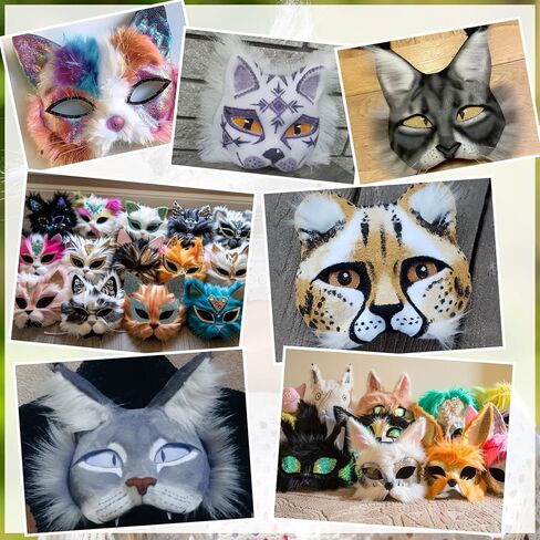 مجموعة أقنعة تيريان 21 قطعة من بابوري مع فراء شبكي للعين، أقنعة قطط ثيريان ذاتية الصنع للطلاء، زي قناع الثعلب الفارغ لقناع الوجه للهالوين والحفلات التنكرية in Kuwait