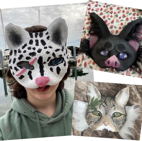 مجموعة أقنعة تيريان 21 قطعة من بابوري مع فراء شبكي للعين، أقنعة قطط ثيريان ذاتية الصنع للطلاء، زي قناع الثعلب الفارغ لقناع الوجه للهالوين والحفلات التنكرية in Kuwait