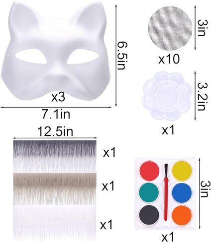 مجموعة أقنعة تيريان 21 قطعة من بابوري مع فراء شبكي للعين، أقنعة قطط ثيريان ذاتية الصنع للطلاء، زي قناع الثعلب الفارغ لقناع الوجه للهالوين والحفلات التنكرية in Kuwait