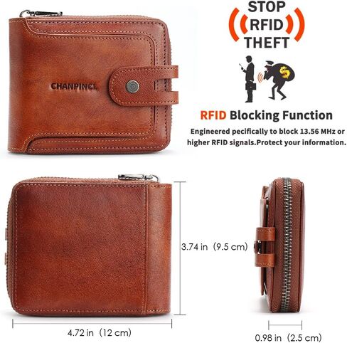 Men's brand buckle driver's license zipper genuine leather wallet, large capacity, multifunctional coin pocket (Yellowish brown) in Saudi Arabia