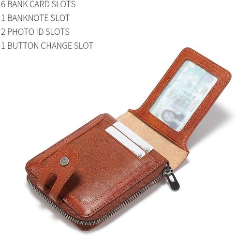 Men's brand buckle driver's license zipper genuine leather wallet, large capacity, multifunctional coin pocket (Yellowish brown) in Saudi Arabia