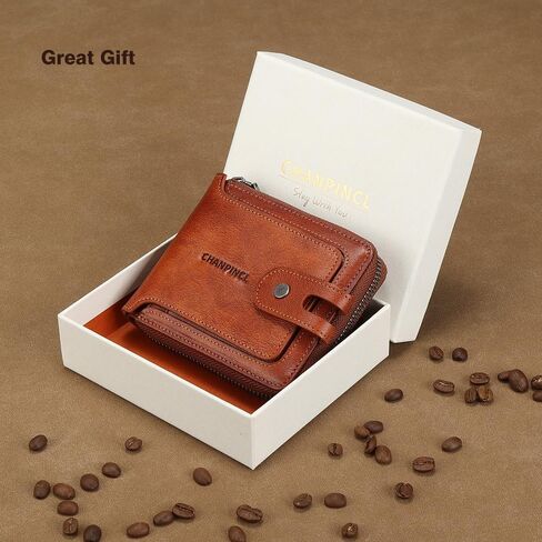 Men's brand buckle driver's license zipper genuine leather wallet, large capacity, multifunctional coin pocket (Yellowish brown) in Saudi Arabia