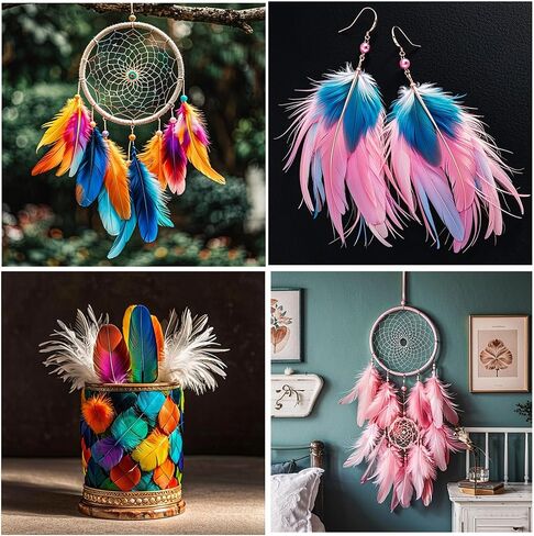 300pcs 2.5-5 inch Colorful Craft Rooster Feathers for Craft Wedding Home Party Decorations DIY Crafts Dream Catcher Supplies (Multicolored 300pcs) in Saudi Arabia