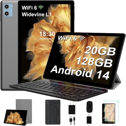 تابلت 10.1 بوصة يعمل بنظام Android 14 مع ثماني النواة، شاشة لمس عالية الدقة 1280x800 IPS HD، ذاكرة وصول عشوائي 20 جيجابايت، 128 جيجابايت ذاكرة تخزين داخلية 1 تيرابايت، أجهزة لوحية قابلة للتوسيع مع حافظة ماوس لوحة المفاتيح، فتح الوجه، 2.4 جيجا/5 جيجا واي ف in Kuwait