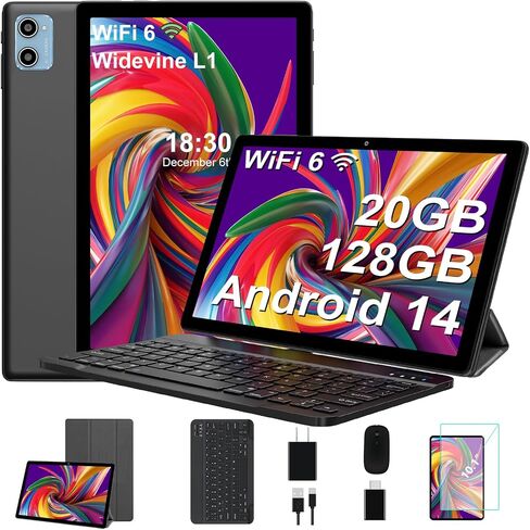 تابلت 10.1 بوصة يعمل بنظام Android 14 مع ثماني النواة، شاشة لمس عالية الدقة 1280x800 IPS HD، ذاكرة وصول عشوائي 20 جيجابايت، 128 جيجابايت ذاكرة تخزين داخلية 1 تيرابايت، أجهزة لوحية قابلة للتوسيع مع حافظة ماوس لوحة المفاتيح، فتح الوجه، 2.4 جيجا/5 جيجا واي ف in Kuwait