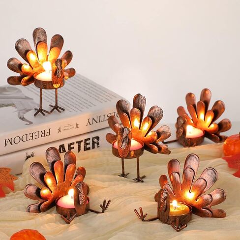10 Pieces Metal Turkey Candle Holders Turkey Tea Light Candle Holders Thanksgiving Tealight Candle Holders Sitting Standing Turkey Candle Holders Thanksgiving Tabletop Candleholders for Home Table in Saudi Arabia