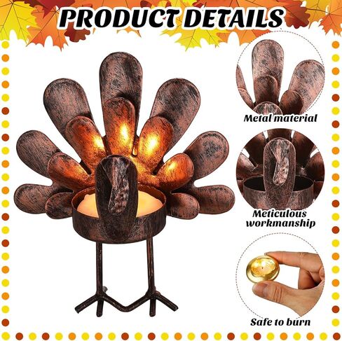 10 Pieces Metal Turkey Candle Holders Turkey Tea Light Candle Holders Thanksgiving Tealight Candle Holders Sitting Standing Turkey Candle Holders Thanksgiving Tabletop Candleholders for Home Table in Saudi Arabia