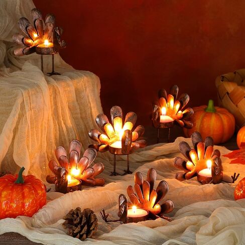 10 Pieces Metal Turkey Candle Holders Turkey Tea Light Candle Holders Thanksgiving Tealight Candle Holders Sitting Standing Turkey Candle Holders Thanksgiving Tabletop Candleholders for Home Table in Saudi Arabia