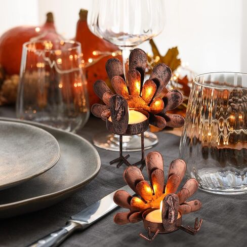 10 Pieces Metal Turkey Candle Holders Turkey Tea Light Candle Holders Thanksgiving Tealight Candle Holders Sitting Standing Turkey Candle Holders Thanksgiving Tabletop Candleholders for Home Table in Saudi Arabia