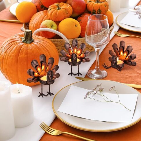 10 Pieces Metal Turkey Candle Holders Turkey Tea Light Candle Holders Thanksgiving Tealight Candle Holders Sitting Standing Turkey Candle Holders Thanksgiving Tabletop Candleholders for Home Table in Saudi Arabia