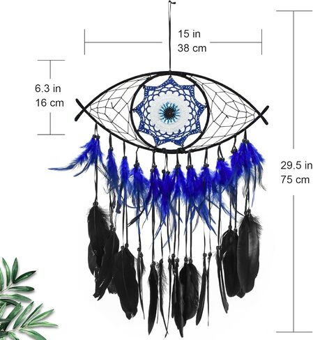 MrMrMrKura Evil Eye Dream Catcher ديكور جدار للمنزل، مصنوع يدويًا صائد الأحلام الأزرق للفتيات والفتيان والمراهقين، هدايا حرفية للتعليق على الحائط من Macrame (أسود) in Saudi Arabia