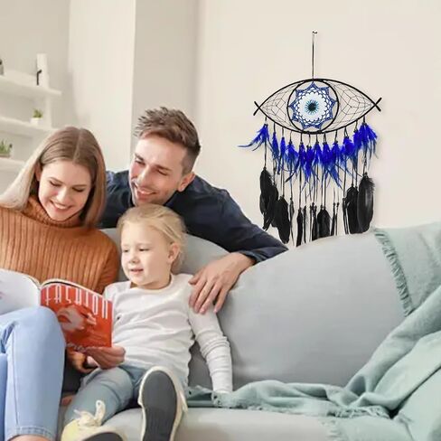 MrMrMrKura Evil Eye Dream Catcher ديكور جدار للمنزل، مصنوع يدويًا صائد الأحلام الأزرق للفتيات والفتيان والمراهقين، هدايا حرفية للتعليق على الحائط من Macrame (أسود) in Saudi Arabia