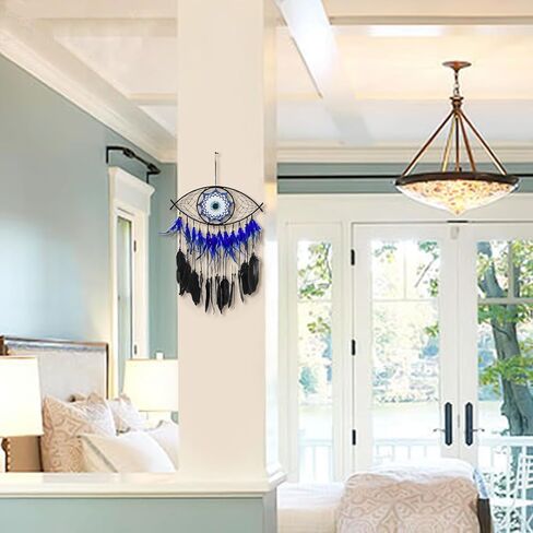 MrMrMrKura Evil Eye Dream Catcher ديكور جدار للمنزل، مصنوع يدويًا صائد الأحلام الأزرق للفتيات والفتيان والمراهقين، هدايا حرفية للتعليق على الحائط من Macrame (أسود) in Saudi Arabia