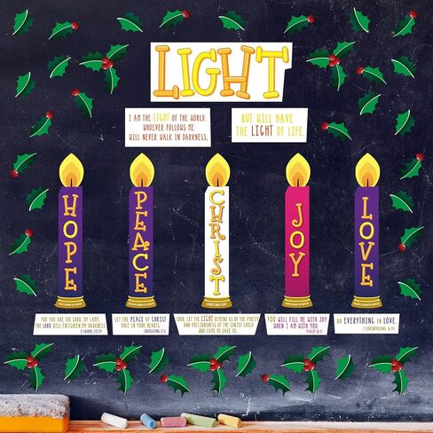 Fulmoon 31 Pieces Christmas Bulletin Board Decor Advent Candle Cutout Christmas Love Hope Joy Peace Jesus Cutout with Glue Point Dots Religious Advent Decor for Classroom Activities in Saudi Arabia