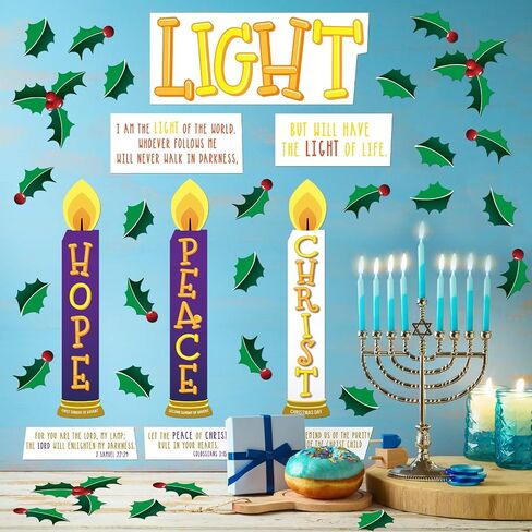 Fulmoon 31 Pieces Christmas Bulletin Board Decor Advent Candle Cutout Christmas Love Hope Joy Peace Jesus Cutout with Glue Point Dots Religious Advent Decor for Classroom Activities in Saudi Arabia