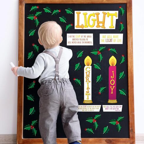 Fulmoon 31 Pieces Christmas Bulletin Board Decor Advent Candle Cutout Christmas Love Hope Joy Peace Jesus Cutout with Glue Point Dots Religious Advent Decor for Classroom Activities in Saudi Arabia