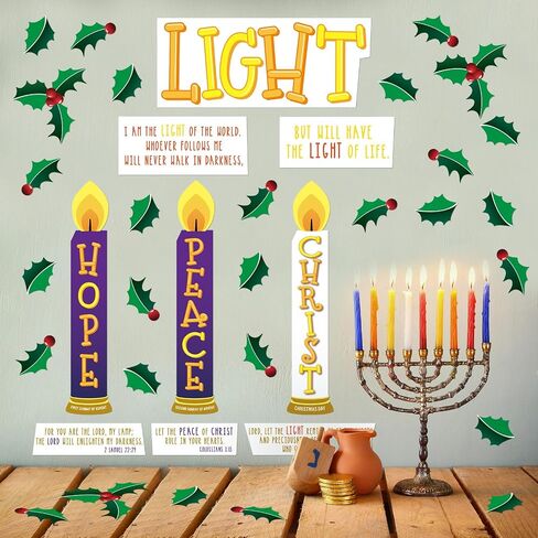 Fulmoon 31 Pieces Christmas Bulletin Board Decor Advent Candle Cutout Christmas Love Hope Joy Peace Jesus Cutout with Glue Point Dots Religious Advent Decor for Classroom Activities in Saudi Arabia