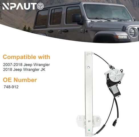 منظم نافذة الطاقة الجانبي للسائق الأمامي مع استبدال محرك ثنائي الدبوس لـ 07-17 Jeep Wrangler 2007 2008 2009 2010 2011 2012 2013 2014 2015 2016 2017، Wrangler JK 2018، يسار، 748-912 in Saudi Arabia