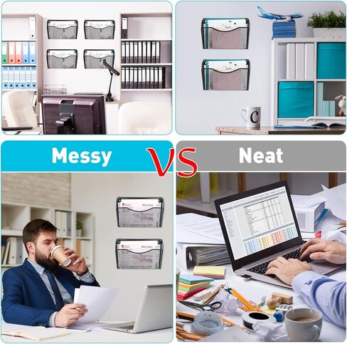 Sepamoon 9 قطع حامل ملفات شبكي مثبت على الحائط، جيوب معدنية للملفات الجدارية، منظم للتعليق على الحائط، مجلدات جدارية شبكية لملفات المكتب المنزلي، مجلة رسائل المستندات in Kuwait