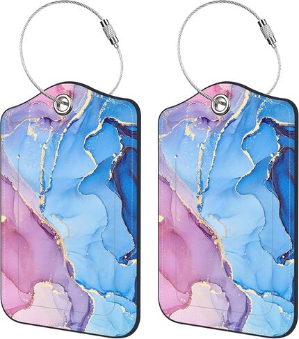 2 Pack Luggage Tags for Suitcases Watercolor Floral Leather Luggage Tag, Identifiers with Privacy Name ID Label and Metal Loop for Men Women Travel Bag Suitcase in Saudi Arabia