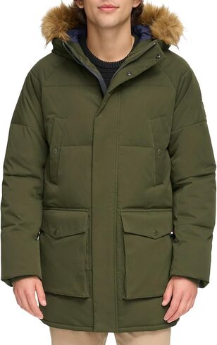 Tommy Hilfiger Men's Arctic Cloth Heavyweight Performance Parka Down Alternative Fur Lined Hood Outerwear Coat in Saudi Arabia
