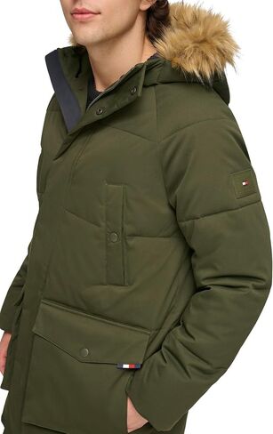 Tommy Hilfiger Men's Arctic Cloth Heavyweight Performance Parka Down Alternative Fur Lined Hood Outerwear Coat in Saudi Arabia