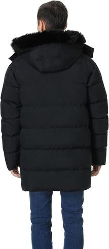 Pooluly Men's Winter Coat with Detachable Hood Heavyweight Long Down Jacket Warm Puffer Parka Jacket in Kuwait