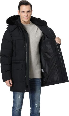 Pooluly Men's Winter Coat with Detachable Hood Heavyweight Long Down Jacket Warm Puffer Parka Jacket in Kuwait